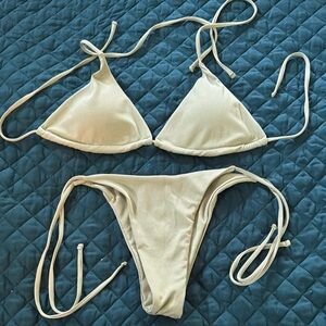 NWOT Cream/Greenish Triangle Bikini Set